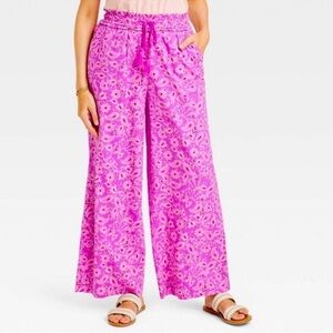 🍀 Knox Rose Vibrant Pink Floral Wide-Leg Pants With Pockets